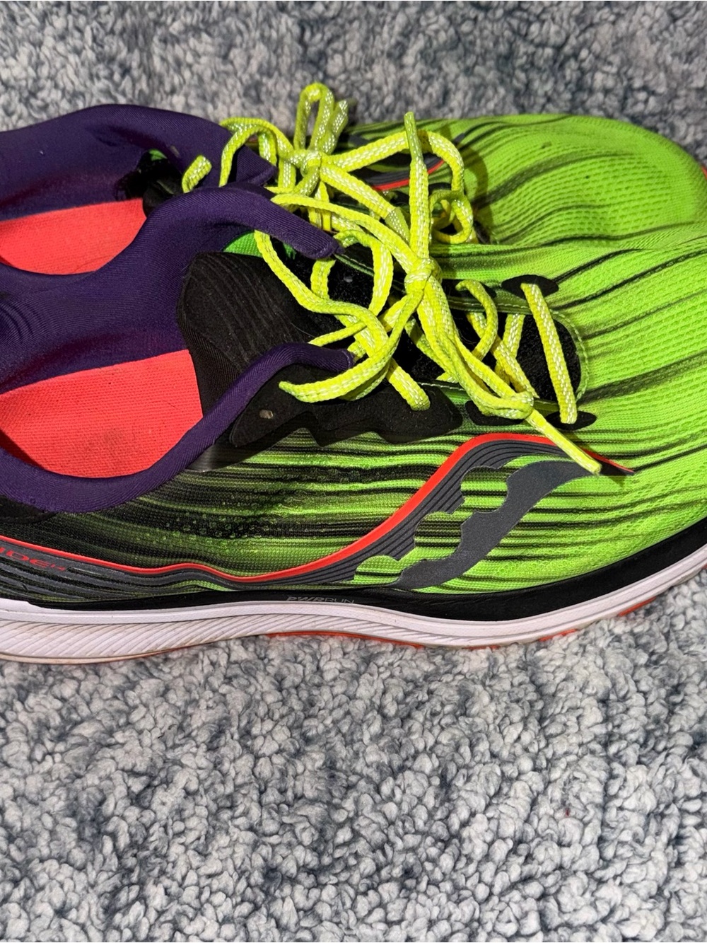 Saucony Men’s Neon Yellow-Green Running Shoes with Purple Accents